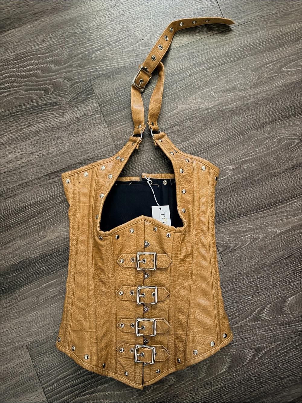 Top Drawer by Daisy Corsets Faux Leather Buckle Halter Corset Top